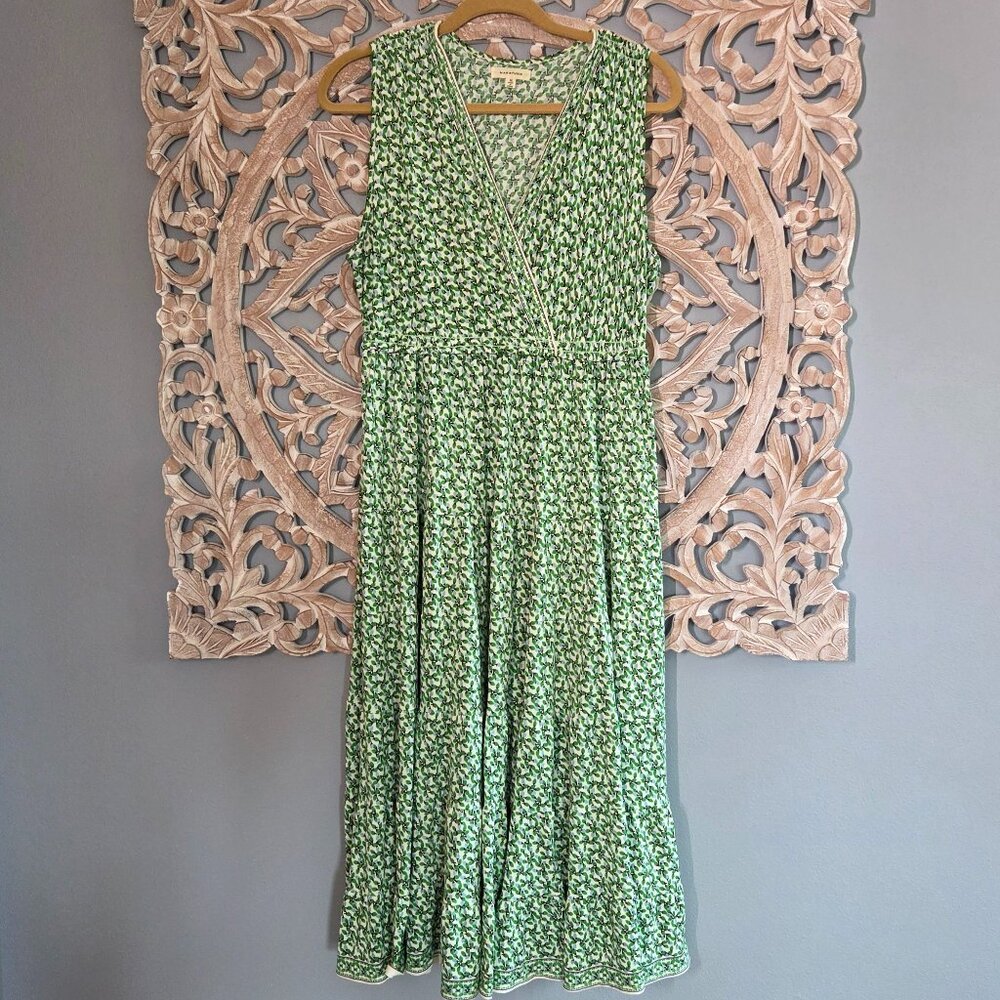 Max Studio Womens Green Leaf Print Faux Wrap Tiered Midi Dress Size 1XL